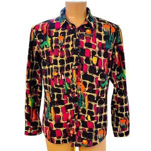 LucMatton LS Western Shirt Sz XL Geometric Veggies Coastal Cowboy Cotton Linen